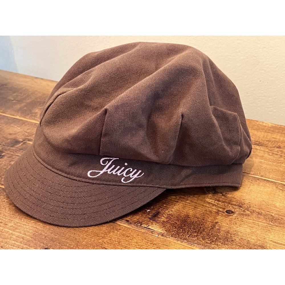 Vintage Y2K Juicy Couture Black Brown Pink Cabbie Newsboy Cap Hat